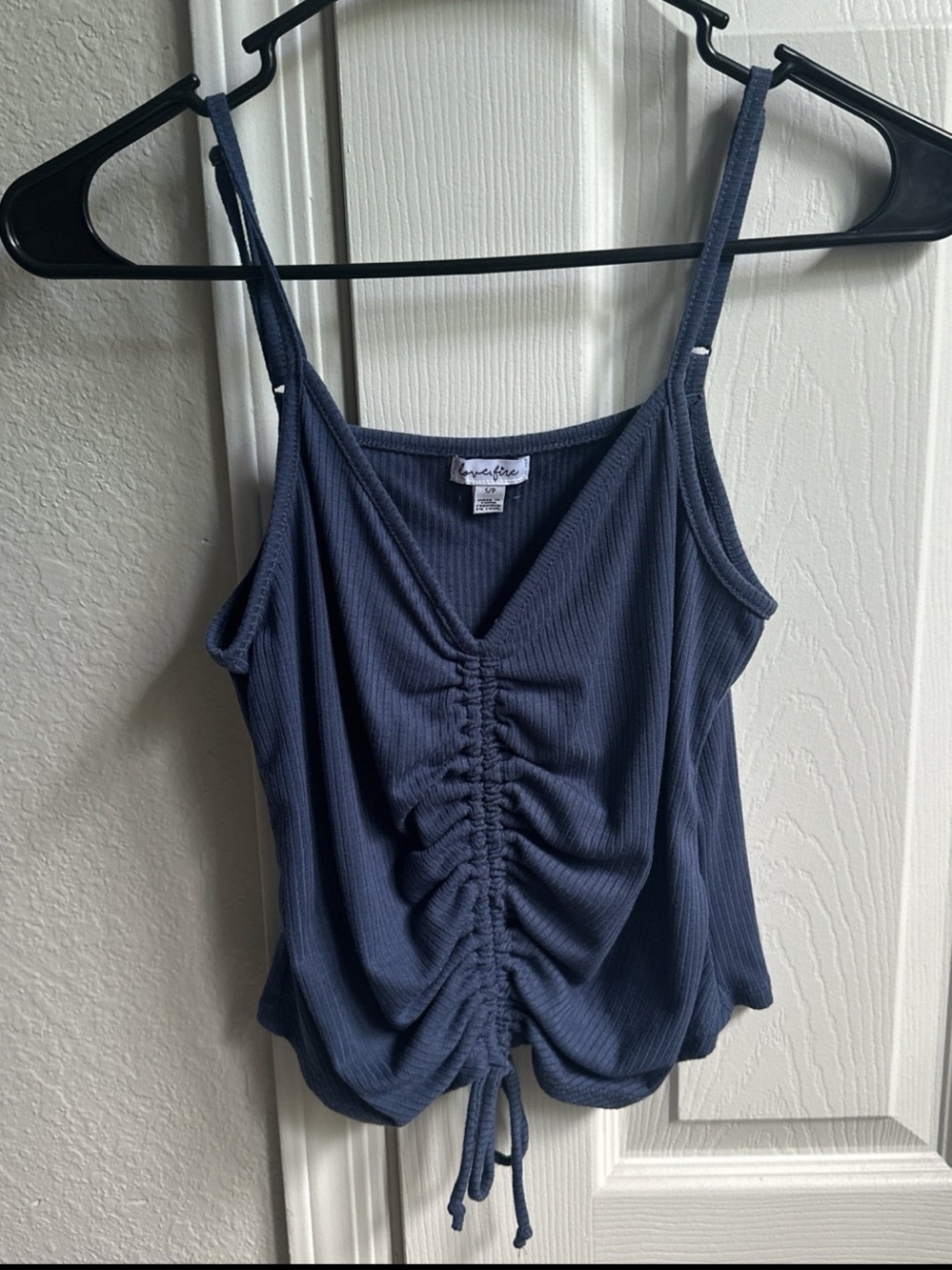 love, Fire Navy Blue Ruched V-Neck Drawstring Cami